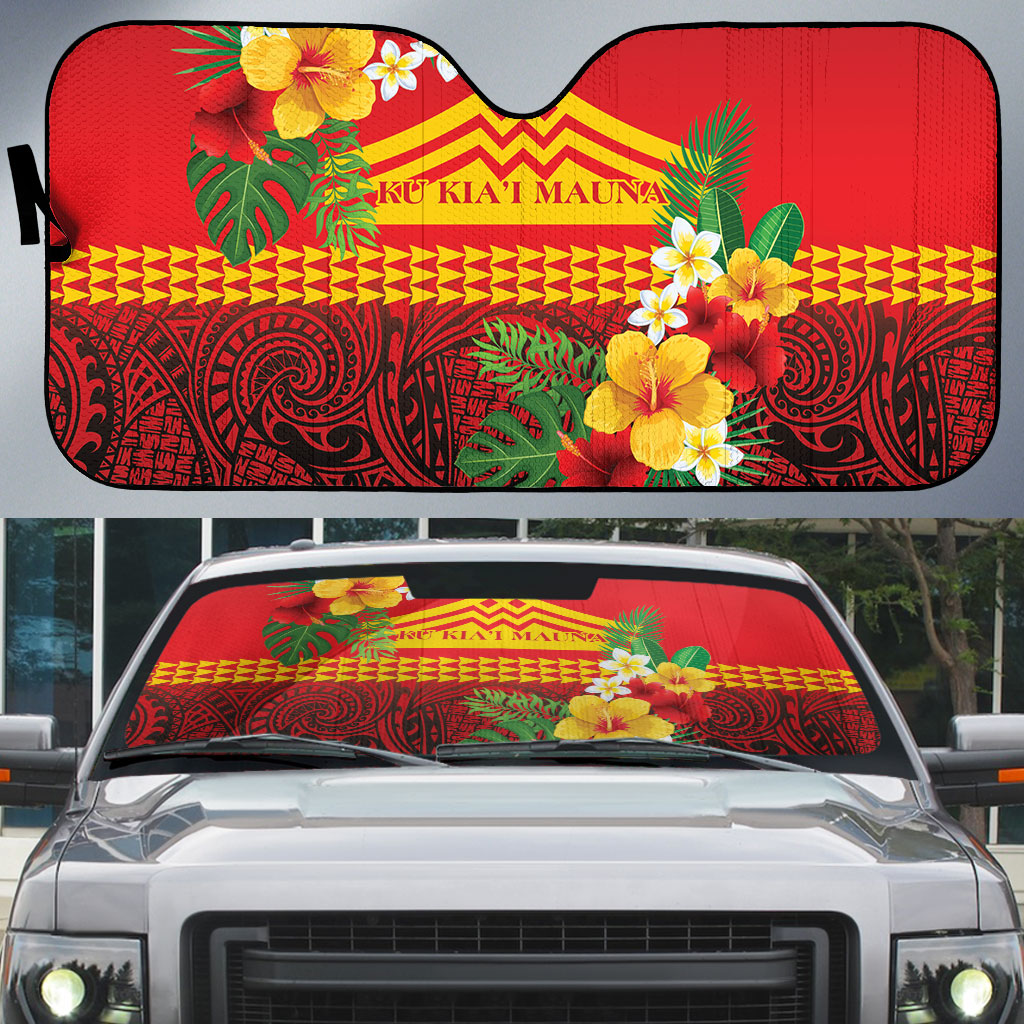 Hawaii Ku Kia'i Mauna Auto Sun Shade Hibiscus Kakau Pattern LT9 Red - Polynesian Pride