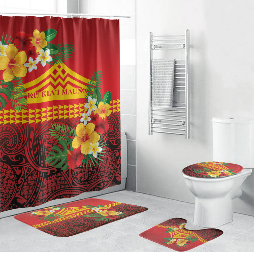 Hawaii Ku Kia'i Mauna Bathroom Set Hibiscus Kakau Pattern LT9 Bathroom Set (4 pcs) Red - Polynesian Pride