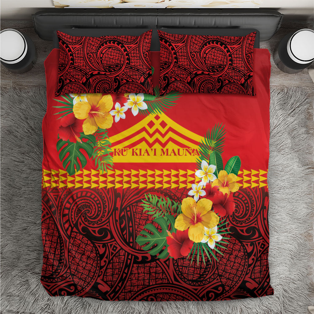 Hawaii Ku Kia'i Mauna Bedding Set Hibiscus Kakau Pattern LT9 Red - Polynesian Pride