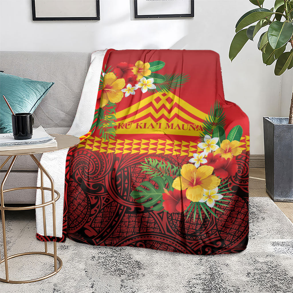 Hawaii Ku Kia'i Mauna Blanket Hibiscus Kakau Pattern