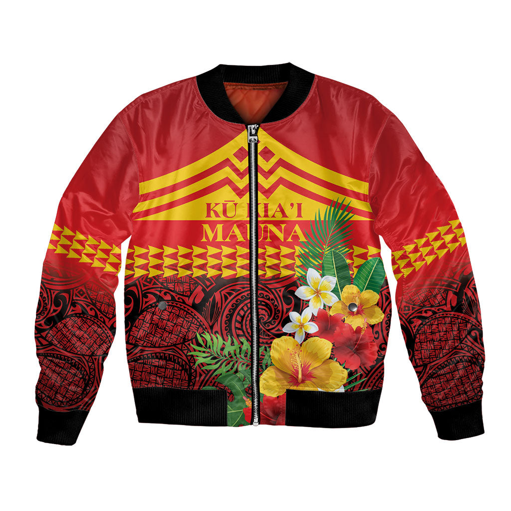 Hawaii Ku Kia'i Mauna Personalized Bomber Jacket Hibiscus Kakau Pattern LT9 Unisex Red - Polynesian Pride