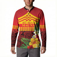 Hawaii Ku Kia'i Mauna Personalized Button Sweatshirt Hibiscus Kakau Pattern