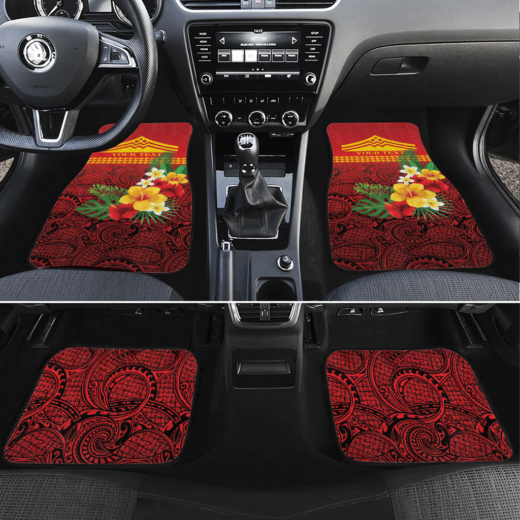 Hawaii Ku Kia'i Mauna Personalized Car Mats Hibiscus Kakau Pattern LT9 Set 4pcs Red - Polynesian Pride
