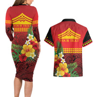 Hawaii Ku Kia'i Mauna Personalized Couples Matching Long Sleeve Bodycon Dress and Hawaiian Shirt Hibiscus Kakau Pattern