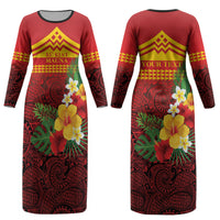 Hawaii Ku Kia'i Mauna Personalized Couples Matching Long Sleeve Bodycon Dress and Long Sleeve Button Shirt Hibiscus Kakau Pattern LT9 - Polynesian Pride
