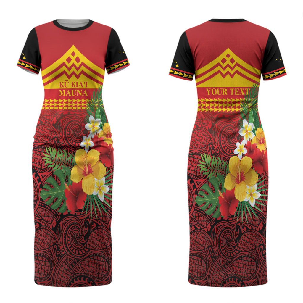 Hawaii Ku Kia'i Mauna Personalized Couples Matching Short Sleeve Bodycon Dress and Hawaiian Shirt Hibiscus Kakau Pattern LT9 - Polynesian Pride