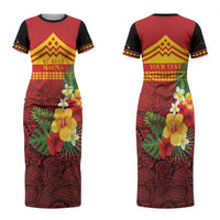 Hawaii Ku Kia'i Mauna Personalized Couples Matching Short Sleeve Bodycon Dress and Hawaiian Shirt Hibiscus Kakau Pattern LT9 - Polynesian Pride