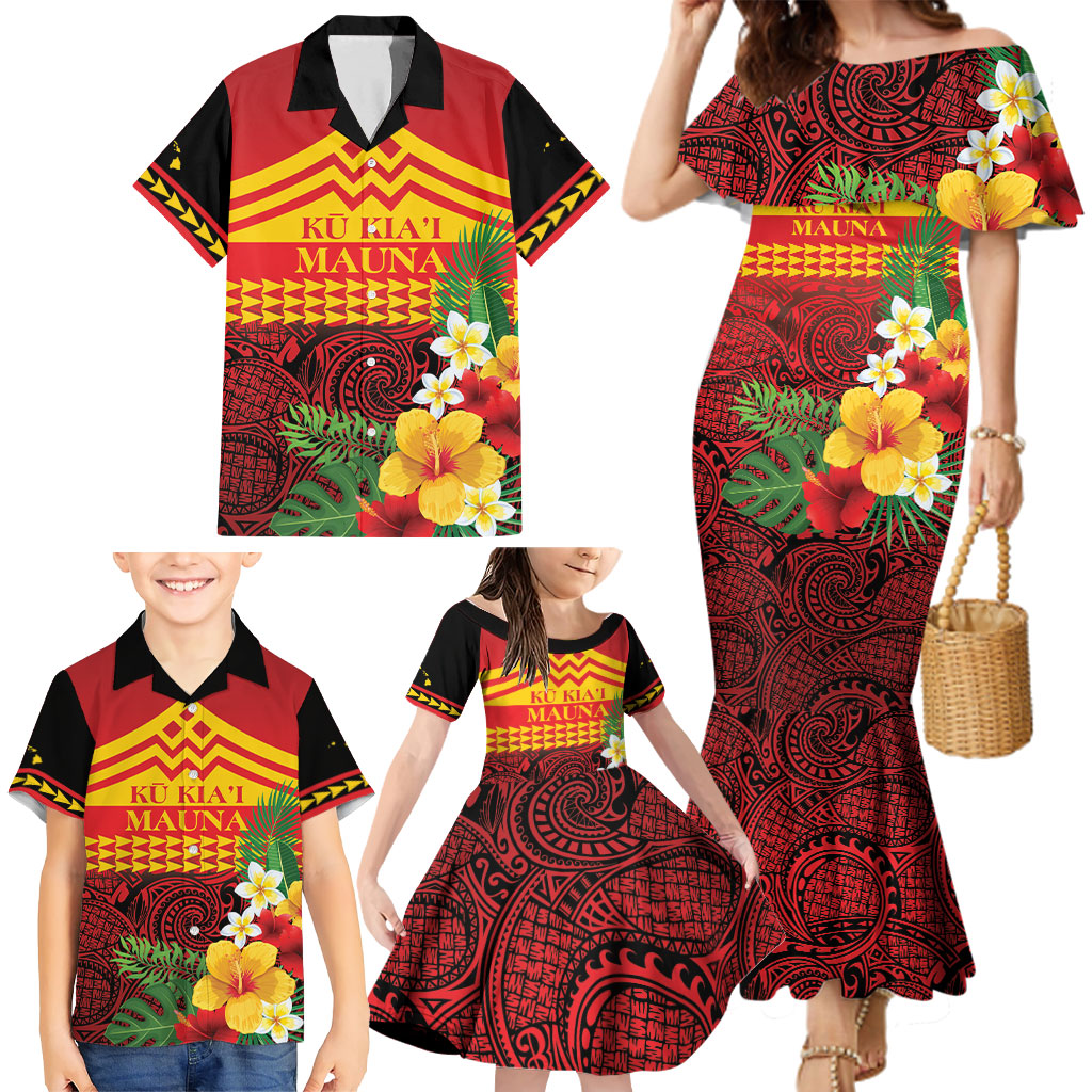 Hawaii Ku Kia'i Mauna Personalized Family Matching Mermaid Dress and Hawaiian Shirt Hibiscus Kakau Pattern
