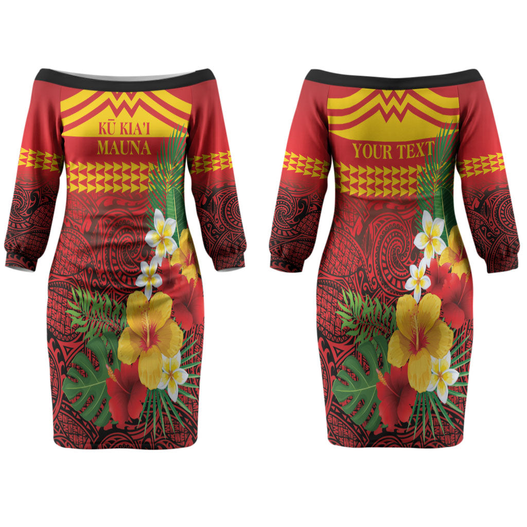 Hawaii Ku Kia'i Mauna Personalized Family Matching Off The Shoulder Long Sleeve Dress and Hawaiian Shirt Hibiscus Kakau Pattern LT9 - Polynesian Pride
