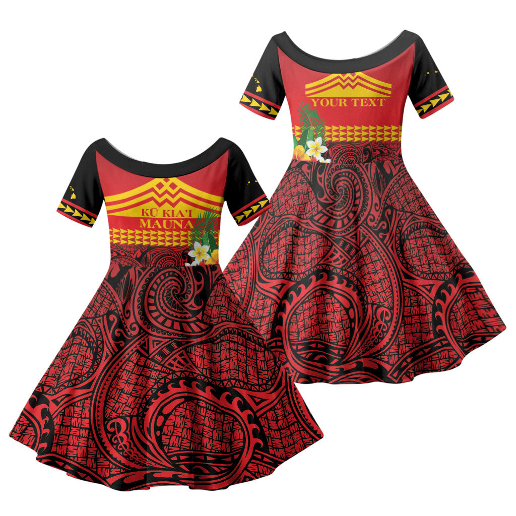 Hawaii Ku Kia'i Mauna Personalized Family Matching Off The Shoulder Long Sleeve Dress and Hawaiian Shirt Hibiscus Kakau Pattern LT9 Dad's Shirt - Long Sleeve Red - Polynesian Pride