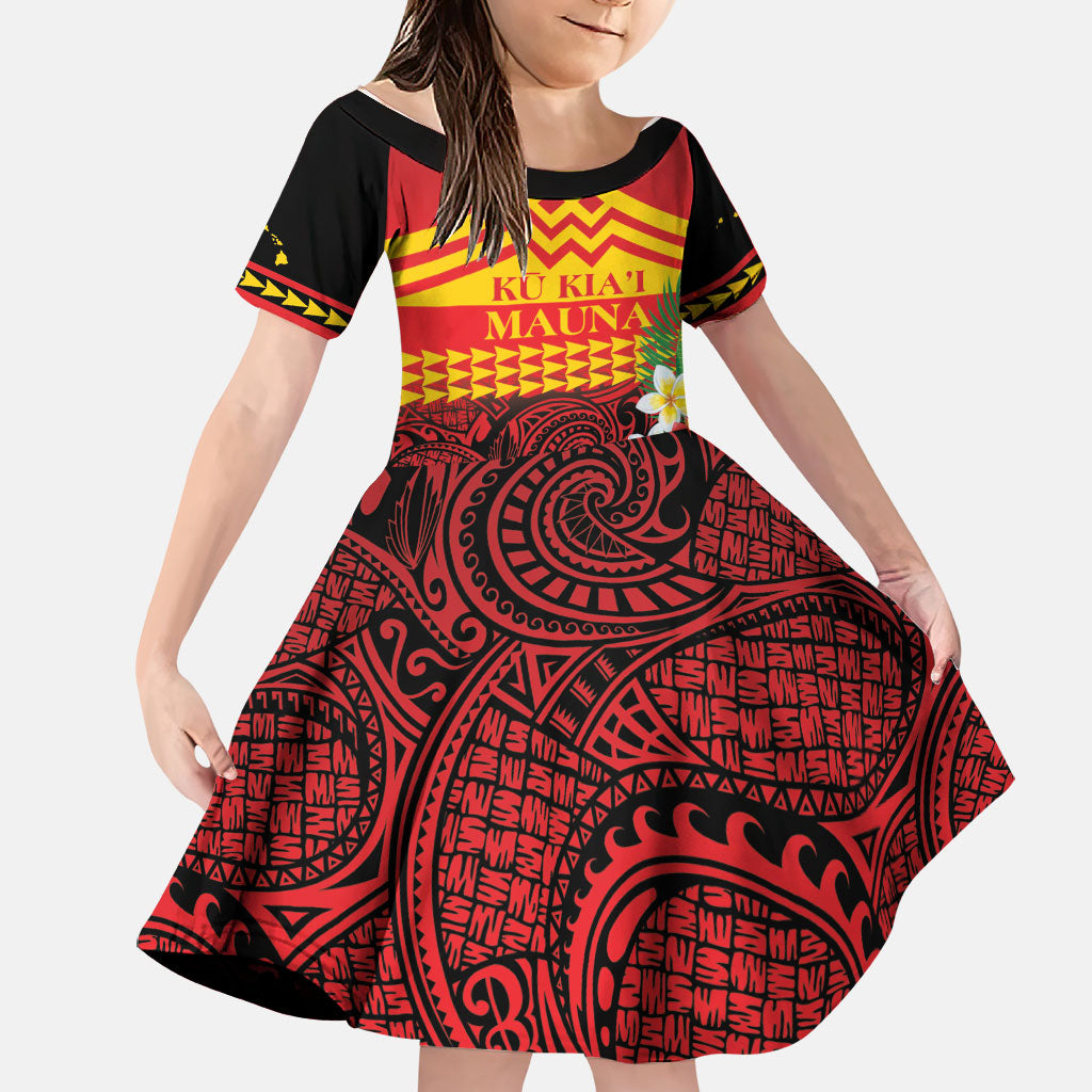 Hawaii Ku Kia'i Mauna Personalized Family Matching Off Shoulder Short Dress and Hawaiian Shirt Hibiscus Kakau Pattern