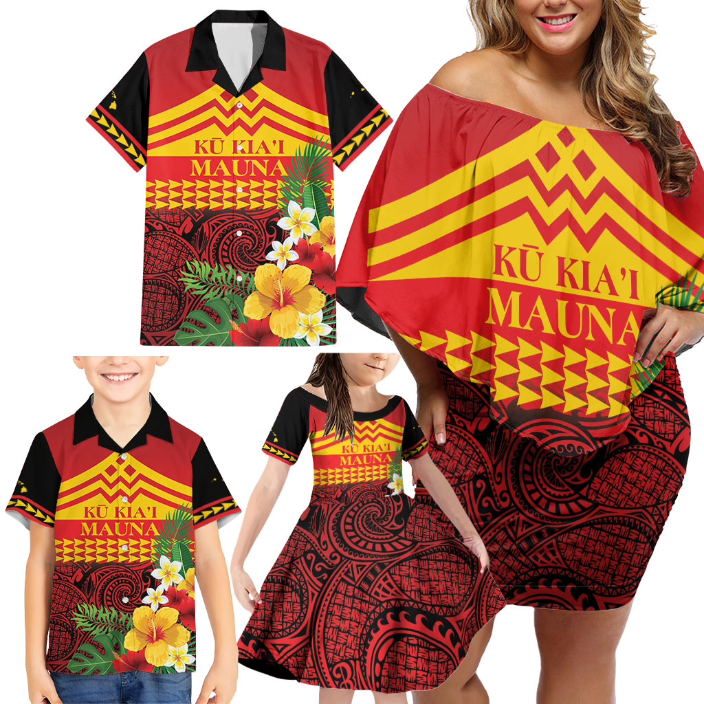 Hawaii Ku Kia'i Mauna Personalized Family Matching Off Shoulder Short Dress and Hawaiian Shirt Hibiscus Kakau Pattern LT9 - Polynesian Pride