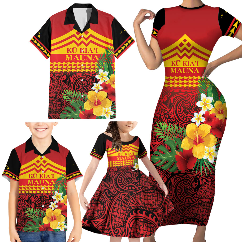 Hawaii Ku Kia'i Mauna Personalized Family Matching Short Sleeve Bodycon Dress and Hawaiian Shirt Hibiscus Kakau Pattern LT9 - Polynesian Pride