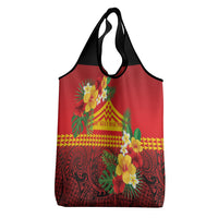 Hawaii Ku Kia'i Mauna Grocery Bag Hibiscus Kakau Pattern