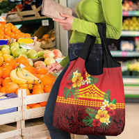 Hawaii Ku Kia'i Mauna Grocery Bag Hibiscus Kakau Pattern
