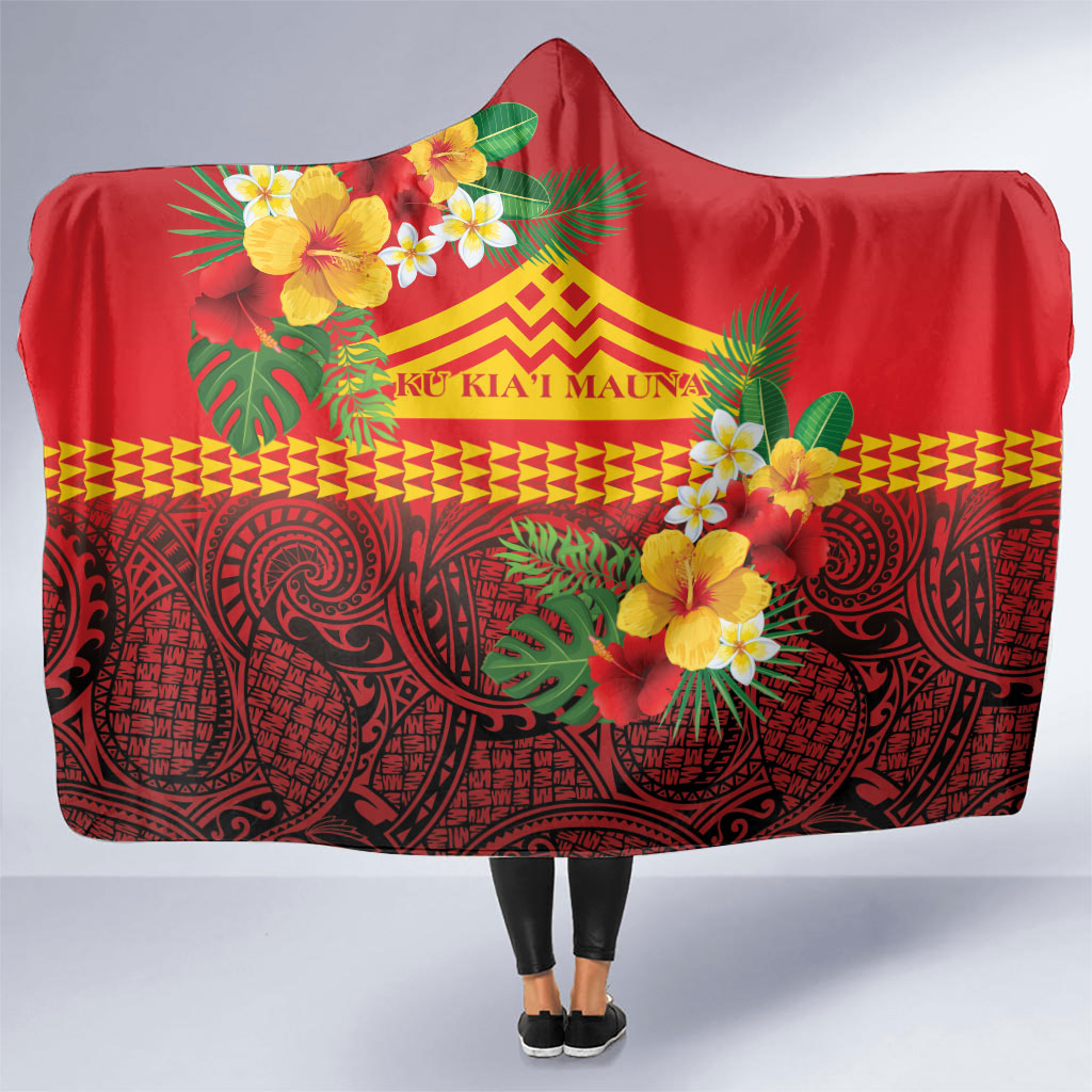 Hawaii Ku Kia'i Mauna Hooded Blanket Hibiscus Kakau Pattern