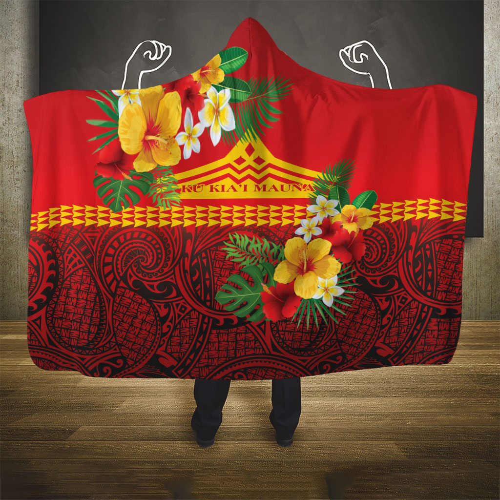Hawaii Ku Kia'i Mauna Hooded Blanket Hibiscus Kakau Pattern