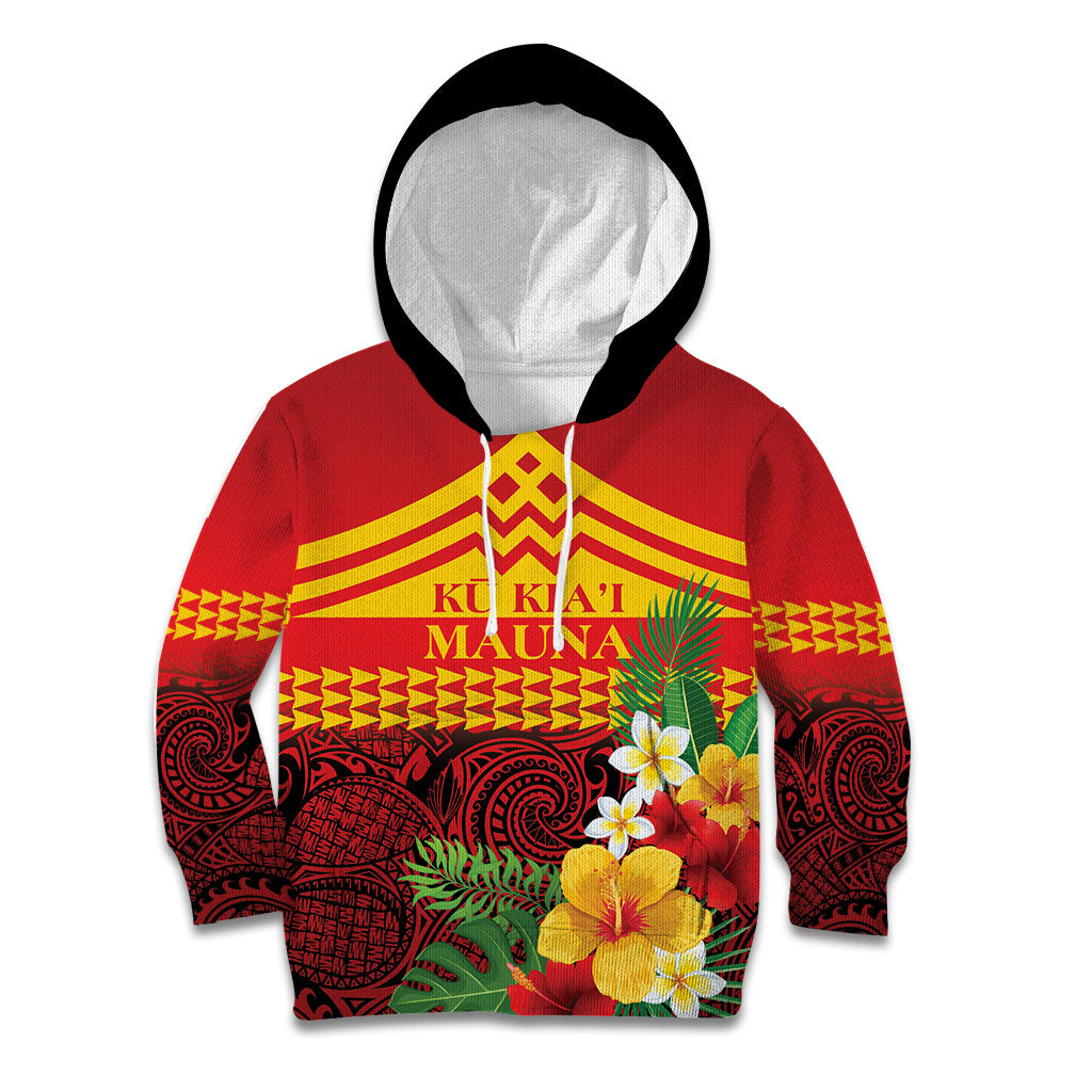 Hawaii Ku Kia'i Mauna Personalized Kid Hoodie Hibiscus Kakau Pattern
