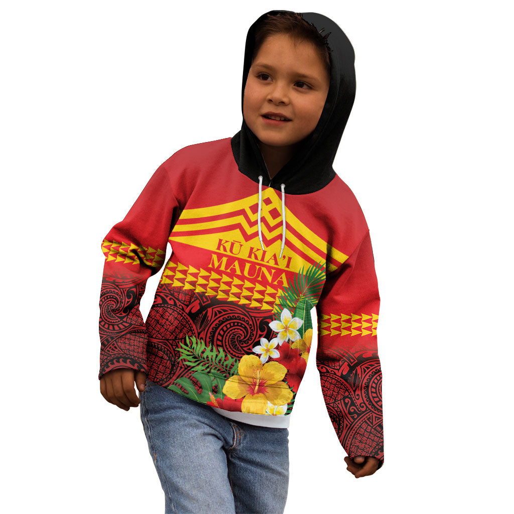 Hawaii Ku Kia'i Mauna Personalized Kid Hoodie Hibiscus Kakau Pattern