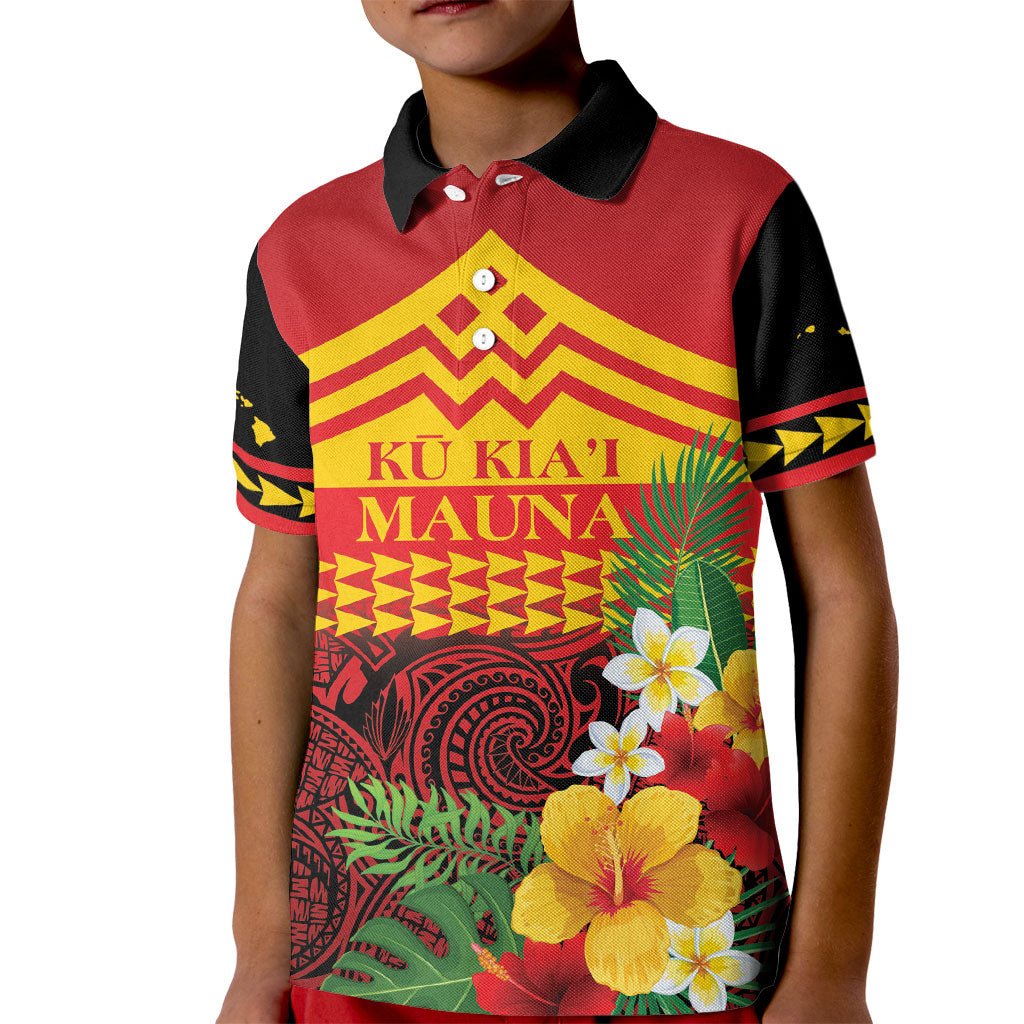 Hawaii Ku Kia'i Mauna Personalized Kid Polo Shirt Hibiscus Kakau Pattern LT9 Kid Red - Polynesian Pride