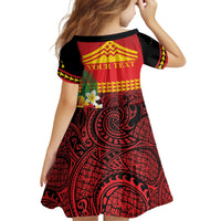 Hawaii Ku Kia'i Mauna Personalized Kid Short Sleeve Dress Hibiscus Kakau Pattern