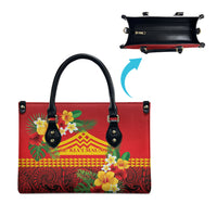 Hawaii Ku Kia'i Mauna Leather Bag Hibiscus Kakau Pattern