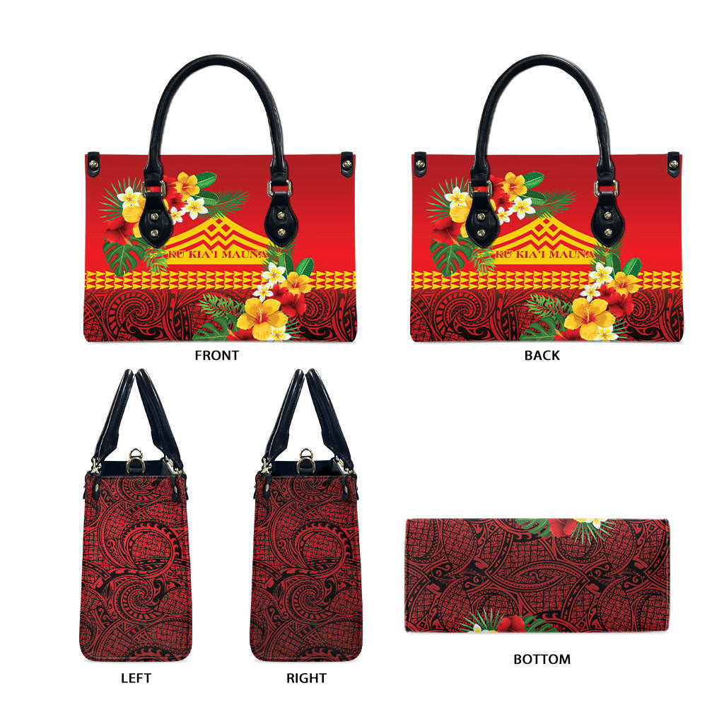 Hawaii Ku Kia'i Mauna Leather Bag Hibiscus Kakau Pattern