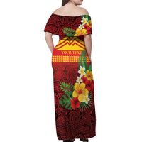 Hawaii Ku Kia'i Mauna Personalized Off Shoulder Maxi Dress Hibiscus Kakau Pattern
