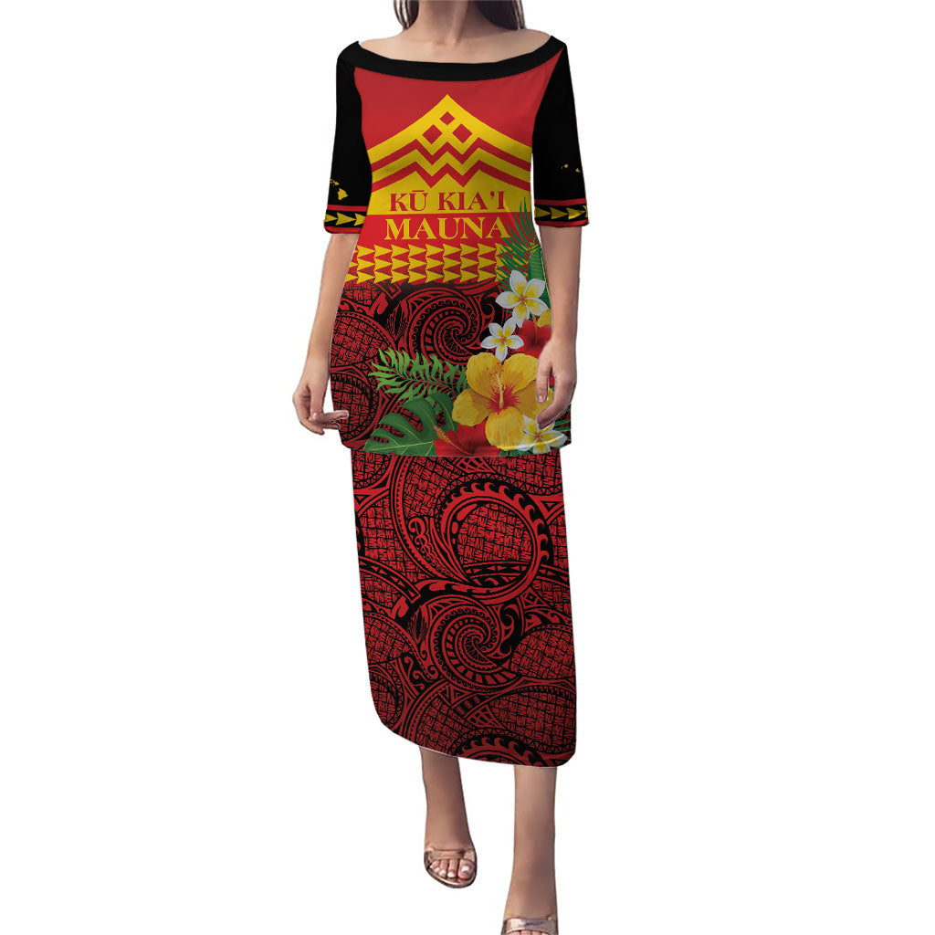 Hawaii Ku Kia'i Mauna Personalized Puletasi Hibiscus Kakau Pattern LT9 Long Dress Red - Polynesian Pride