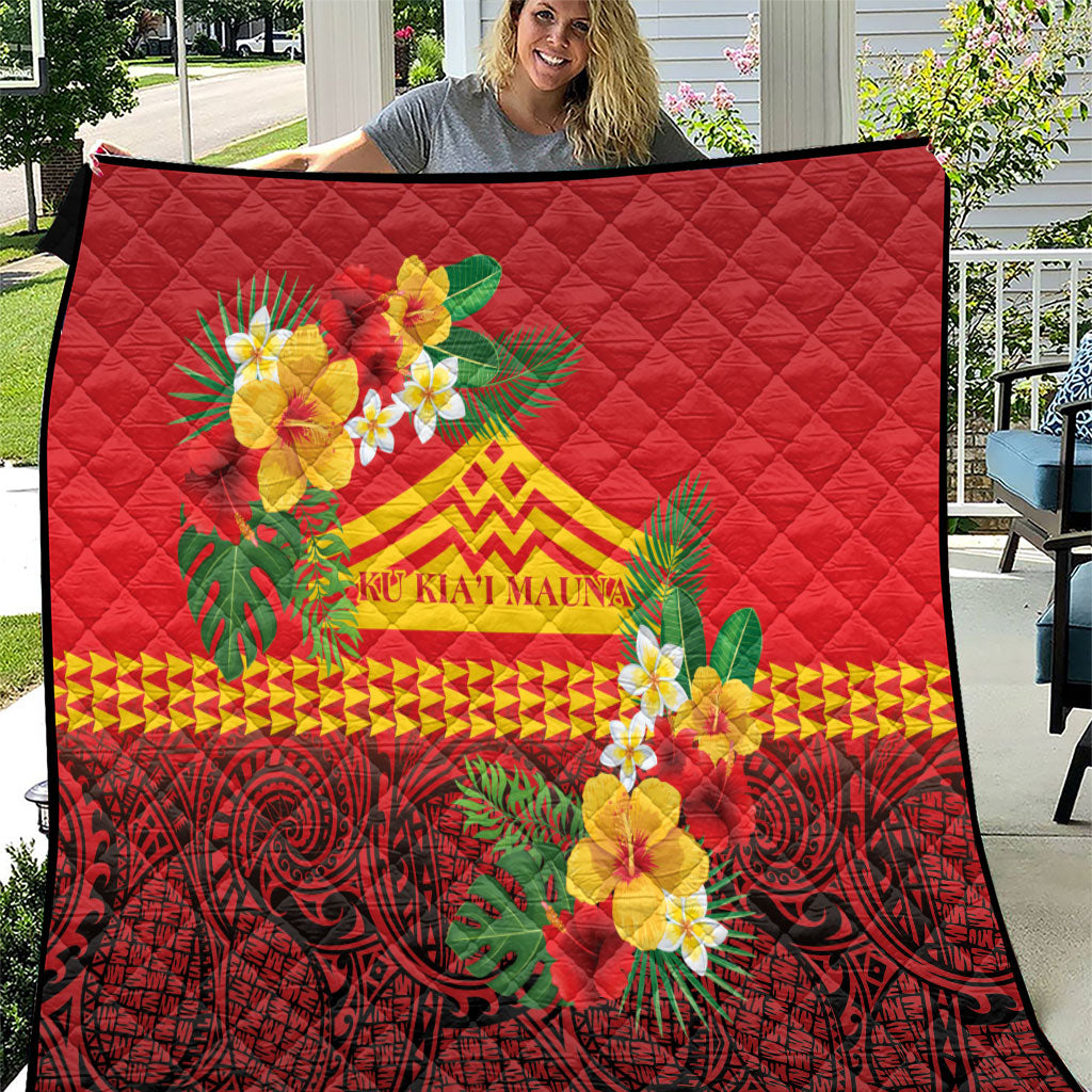 Hawaii Ku Kia'i Mauna Quilt Hibiscus Kakau Pattern LT9 Red - Polynesian Pride