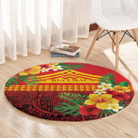 Hawaii Ku Kia'i Mauna Round Carpet Hibiscus Kakau Pattern