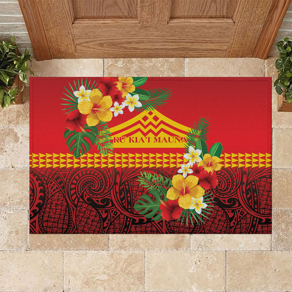 Hawaii Ku Kia'i Mauna Rubber Doormat Hibiscus Kakau Pattern LT9 Red - Polynesian Pride