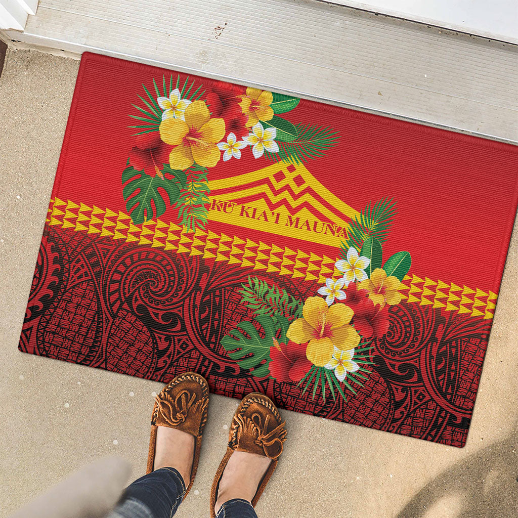 Hawaii Ku Kia'i Mauna Rubber Doormat Hibiscus Kakau Pattern