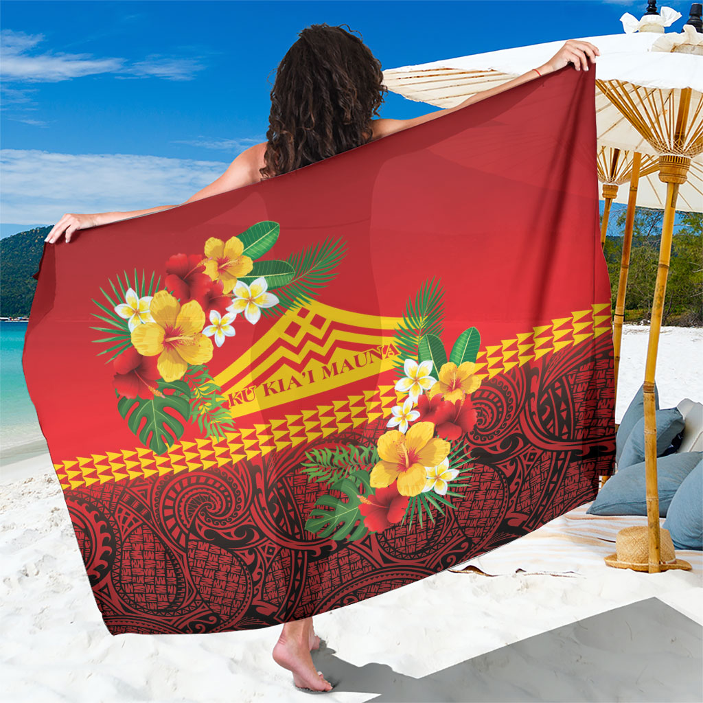 Hawaii Ku Kia'i Mauna Sarong Hibiscus Kakau Pattern LT9 One Size 44 x 66 inches Red - Polynesian Pride