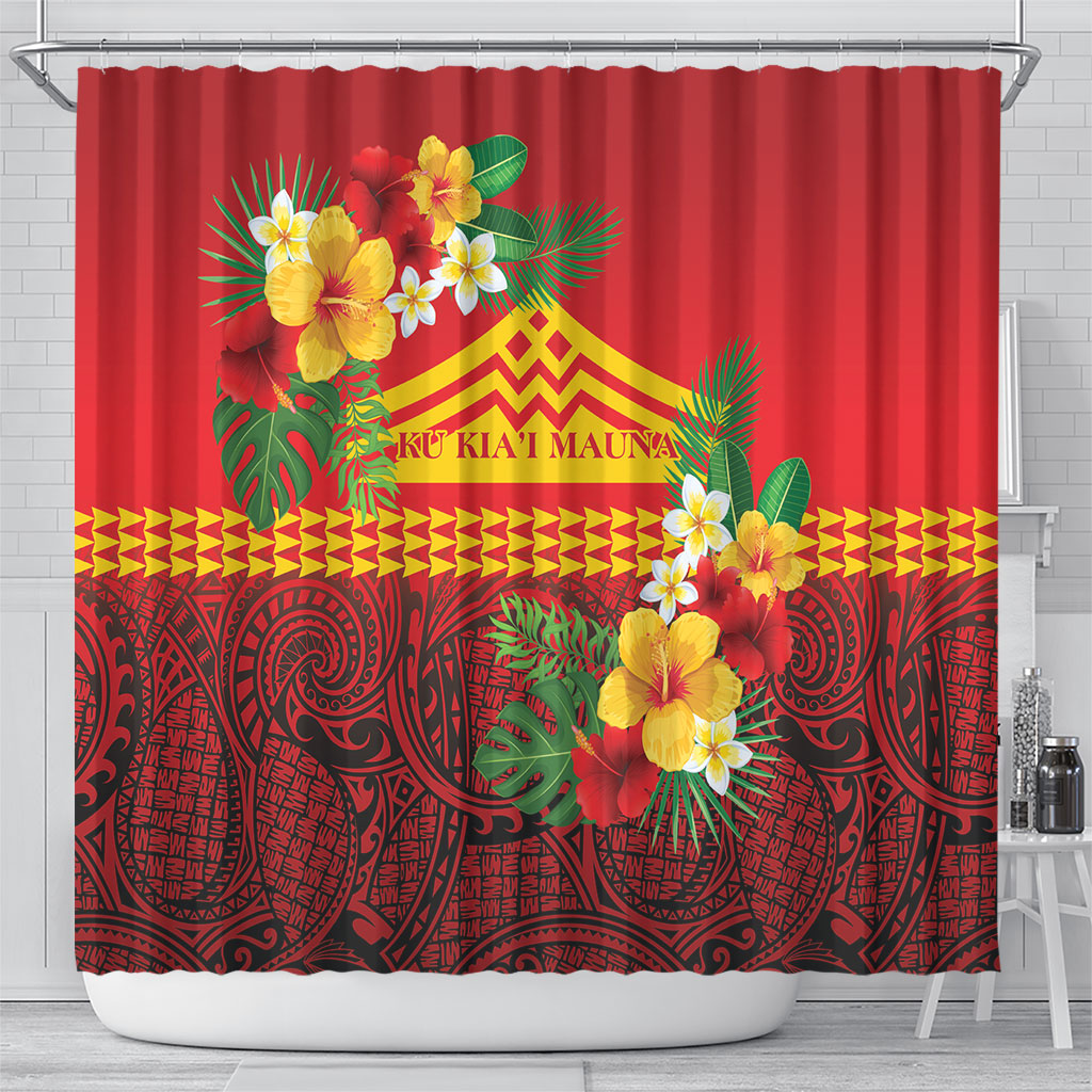Hawaii Ku Kia'i Mauna Shower Curtain Hibiscus Kakau Pattern