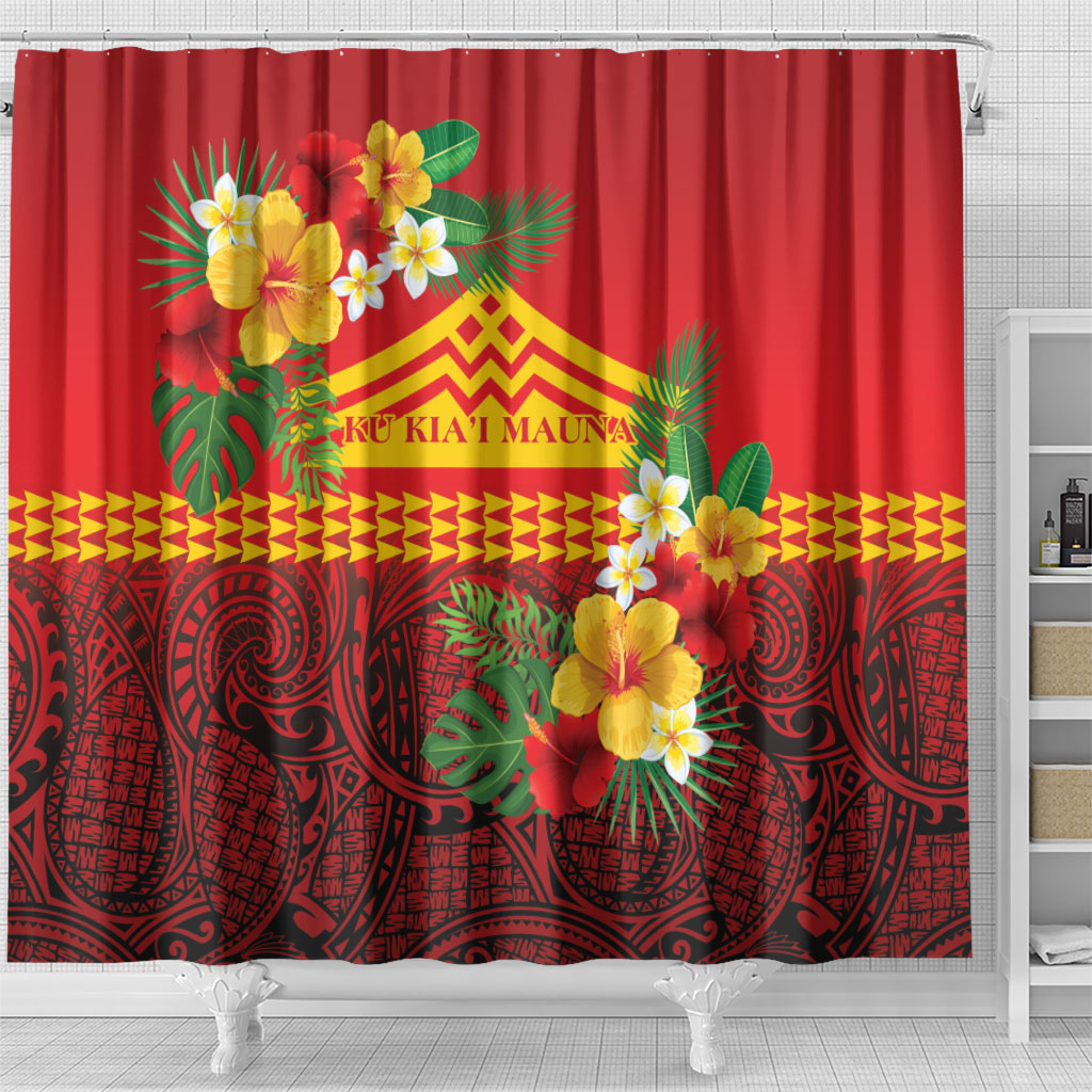 Hawaii Ku Kia'i Mauna Shower Curtain Hibiscus Kakau Pattern