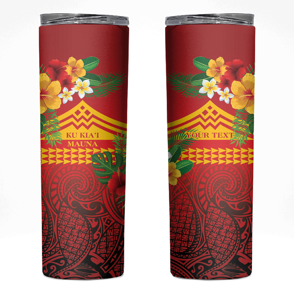 Hawaii Ku Kia'i Mauna Personalized Skinny Tumbler Hibiscus Kakau Pattern