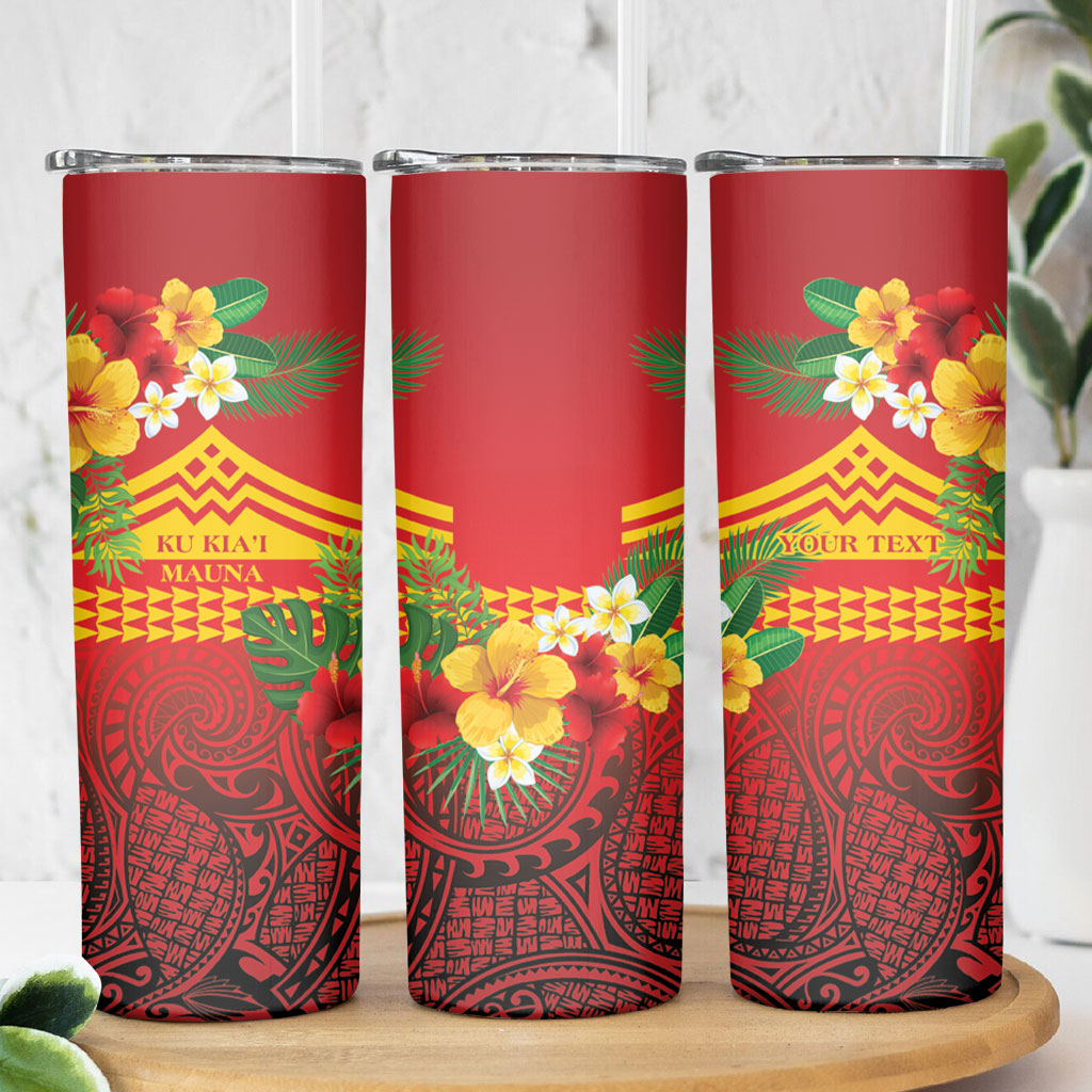 Hawaii Ku Kia'i Mauna Personalized Skinny Tumbler Hibiscus Kakau Pattern