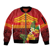 Hawaii Ku Kia'i Mauna Personalized Sleeve Zip Bomber Jacket Hibiscus Kakau Pattern