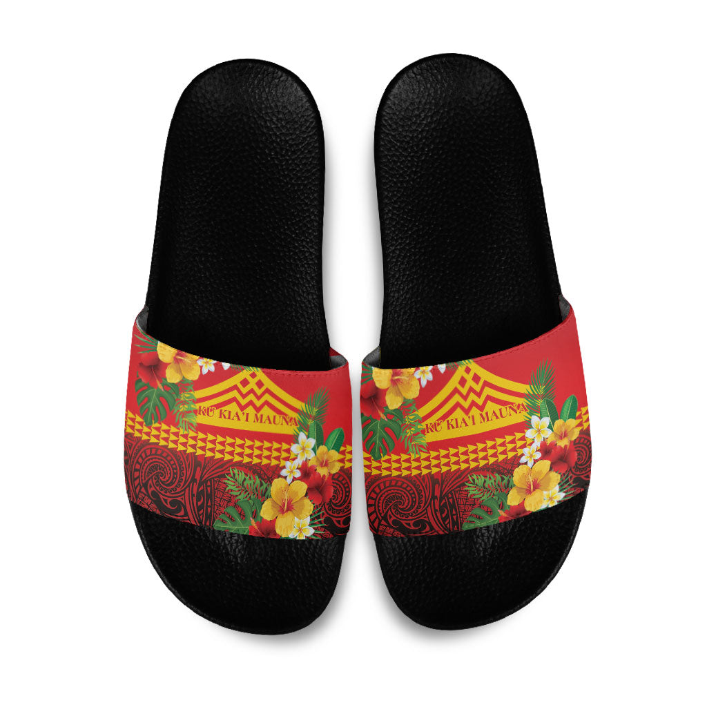Hawaii Ku Kia'i Mauna Slide Sandals Hibiscus Kakau Pattern