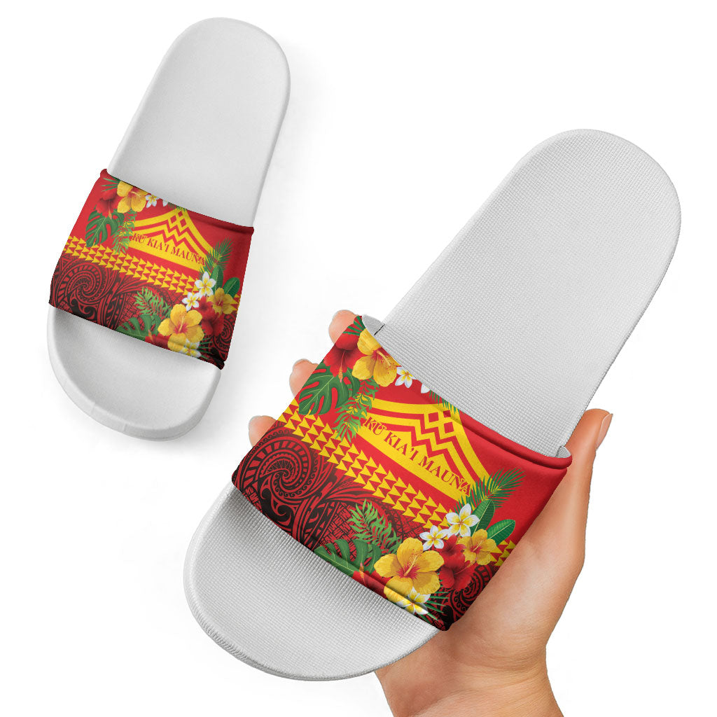 Hawaii Ku Kia'i Mauna Slide Sandals Hibiscus Kakau Pattern