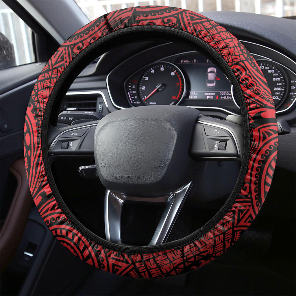 Hawaii Ku Kia'i Mauna Steering Wheel Cover Hibiscus Kakau Pattern