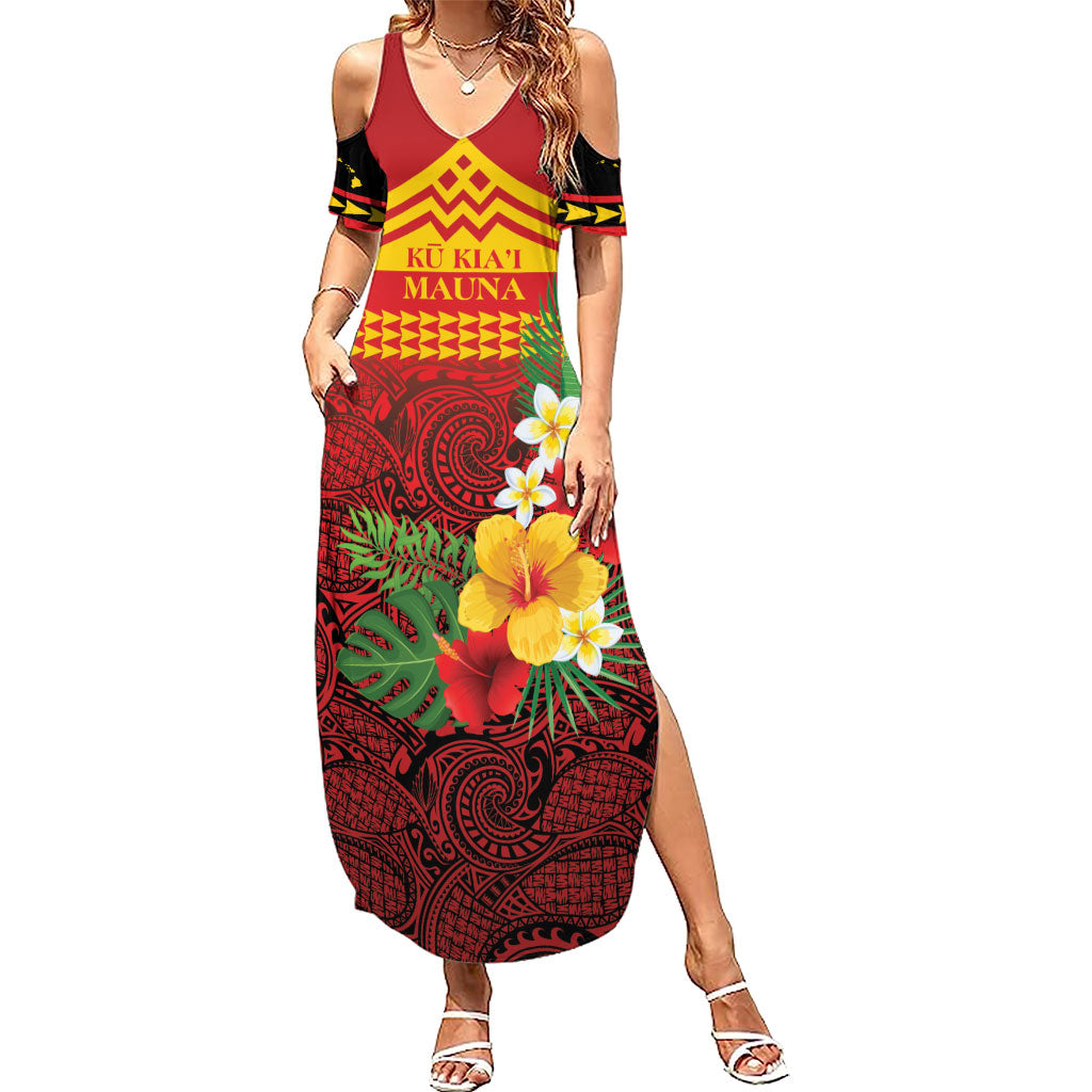 Hawaii Ku Kia'i Mauna Personalized Summer Maxi Dress Hibiscus Kakau Pattern