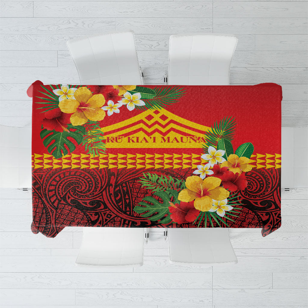 Hawaii Ku Kia'i Mauna Tablecloth Hibiscus Kakau Pattern LT9 Red - Polynesian Pride