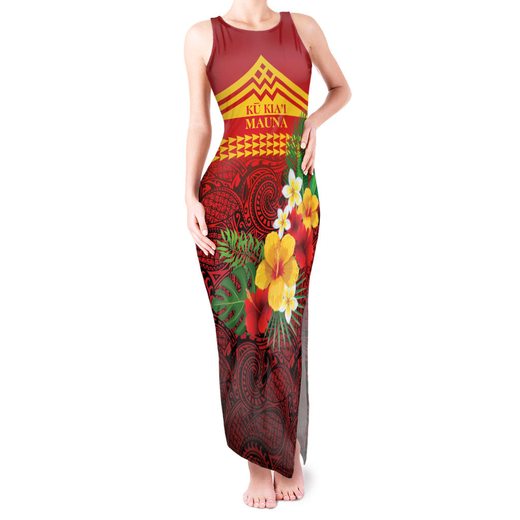 Hawaii Ku Kia'i Mauna Personalized Tank Maxi Dress Hibiscus Kakau Pattern LT9 Women Red - Polynesian Pride