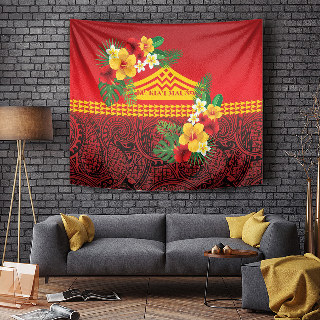 Hawaii Ku Kia'i Mauna Tapestry Hibiscus Kakau Pattern LT9 Red - Polynesian Pride