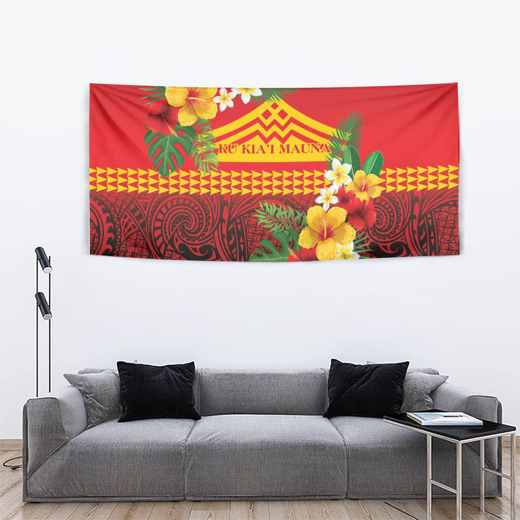Hawaii Ku Kia'i Mauna Tapestry Hibiscus Kakau Pattern