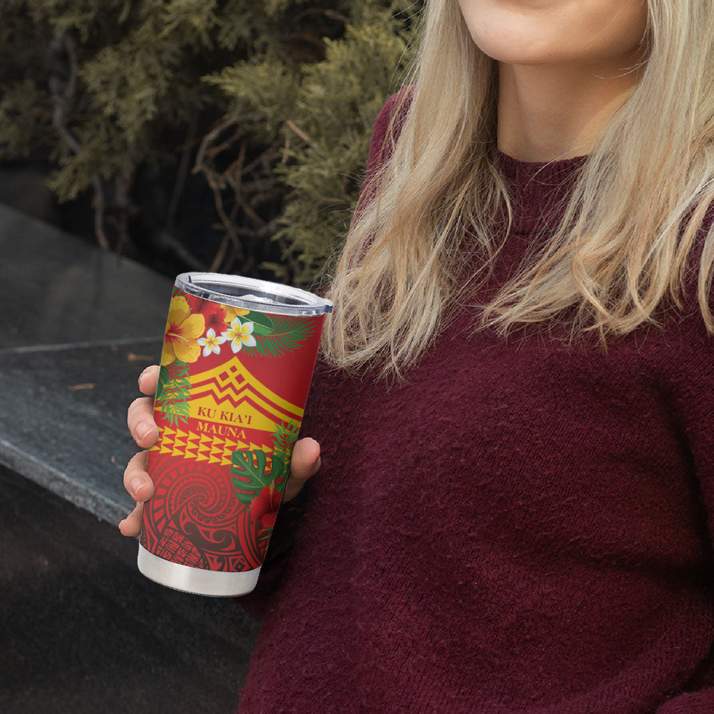 Hawaii Ku Kia'i Mauna Personalized Tumbler Cup Hibiscus Kakau Pattern
