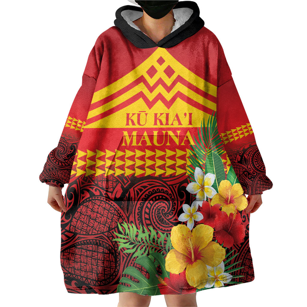 Hawaii Ku Kia'i Mauna Personalized Wearable Blanket Hoodie Hibiscus Kakau Pattern