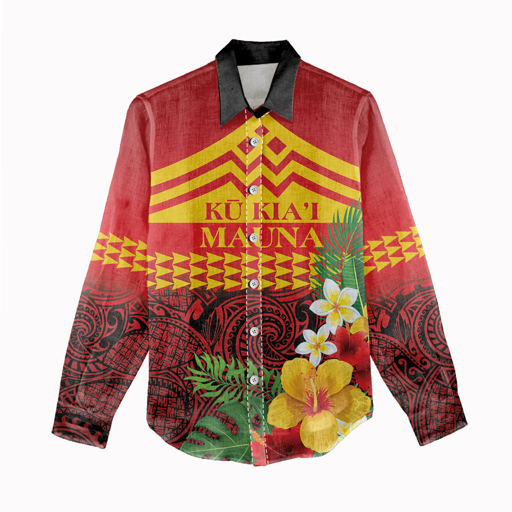 Hawaii Ku Kia'i Mauna Personalized Women Casual Shirt Hibiscus Kakau Pattern
